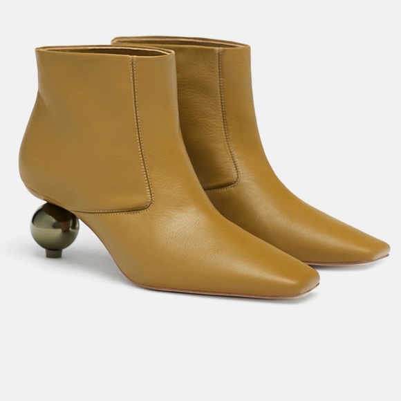ZARA Leather Ankle Boots with Round Heel - Picture 1 of 6